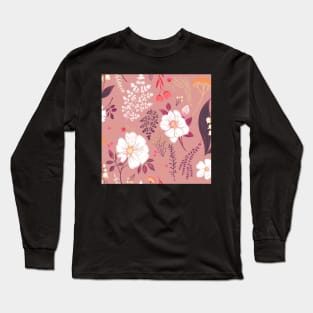 Garden florals and herbs on pink Long Sleeve T-Shirt